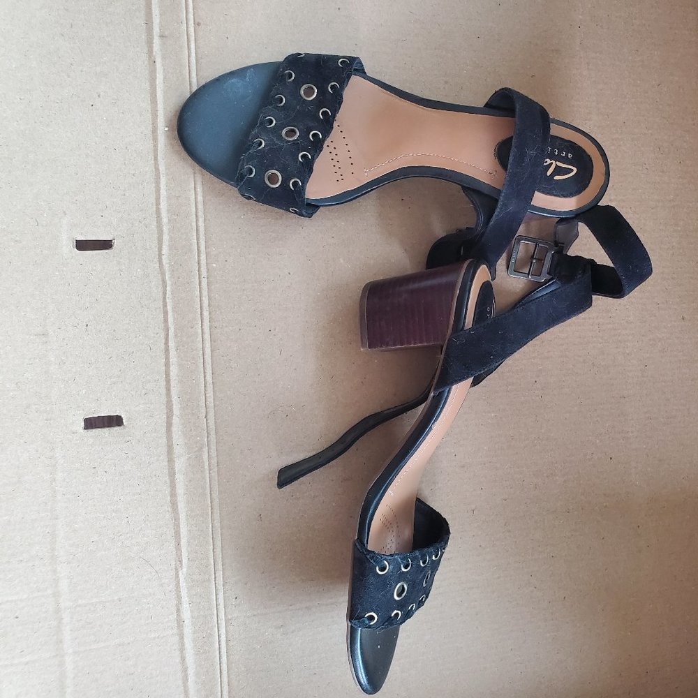 Clarks Artisan sandals, black suede, sz 7M